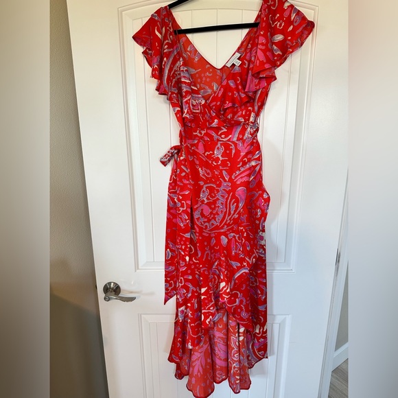 Topshop Satin Ruffle Wrap High/Low Dress - Size 2 - Picture 5 of 5